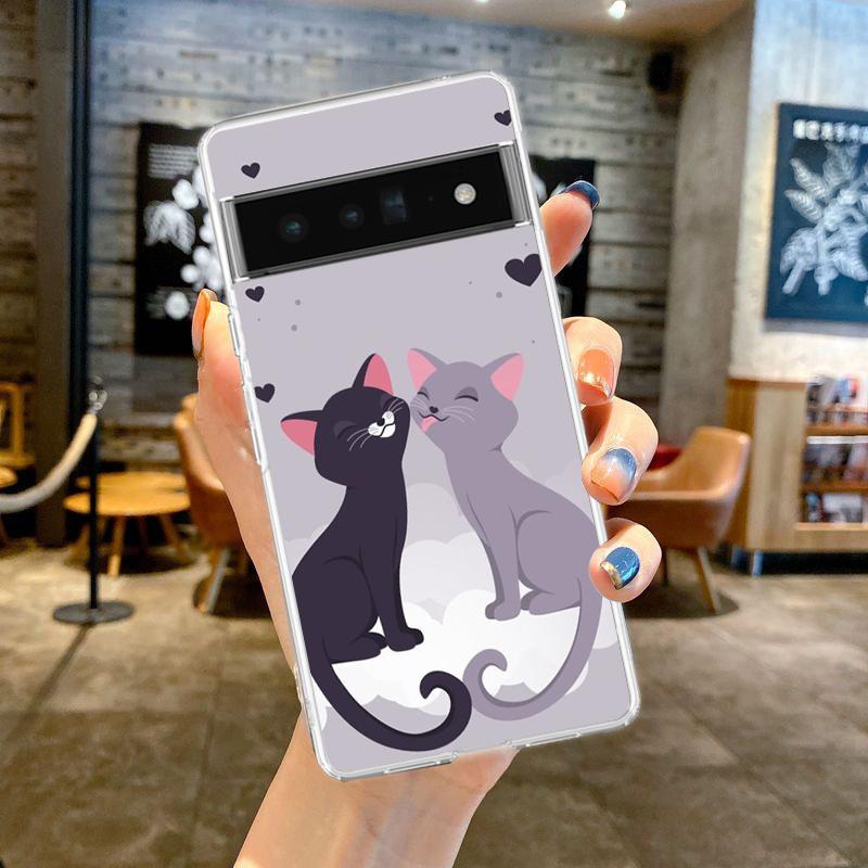 Чехол для телефона Google Pixel 9 8 7 6 5 4 4XL 7A 6A 5A 4A 3A Pro XL 5G Прозрачный Мягкий ТПУ Корпус Милый Рисунок Линейный Кот Сумки