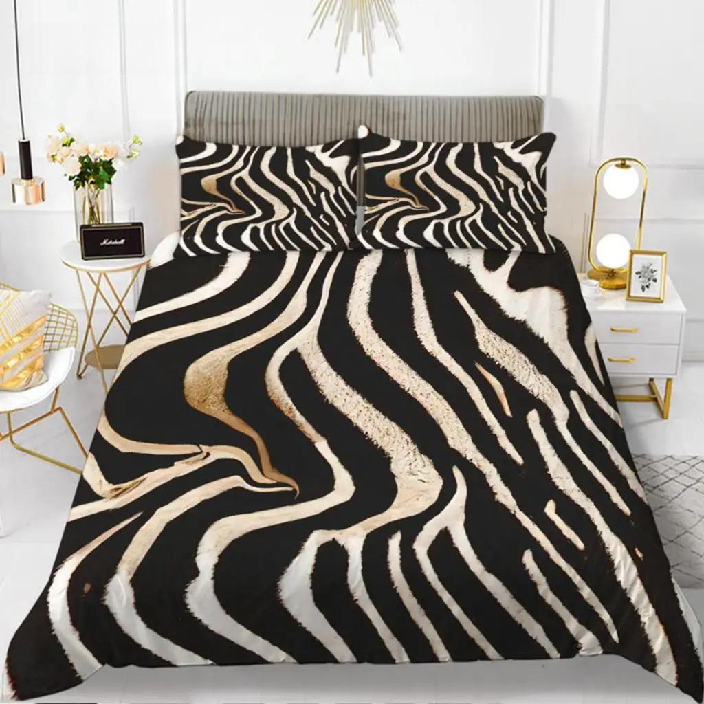 Пододеяльник с принтом зебры King Polyester Red Black Stripes Комплект постельного белья Wild Animal Zebra Wildlife Skin Покрывало для девочек