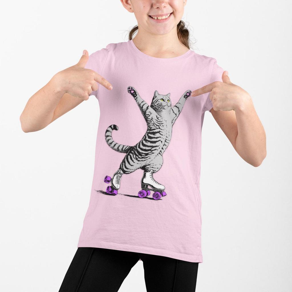 Rollerskating Cat Hero Pose Youth Tee