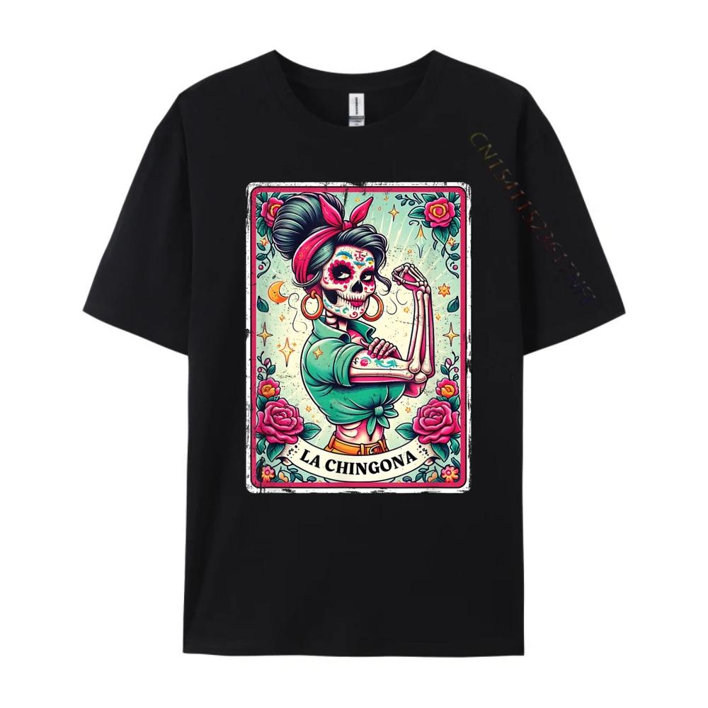 La Chingona Tarot Card Funny Spanish Slang Latina Power Designer T Shirt Unisex Camisetas Cool Printed Tops & Tees