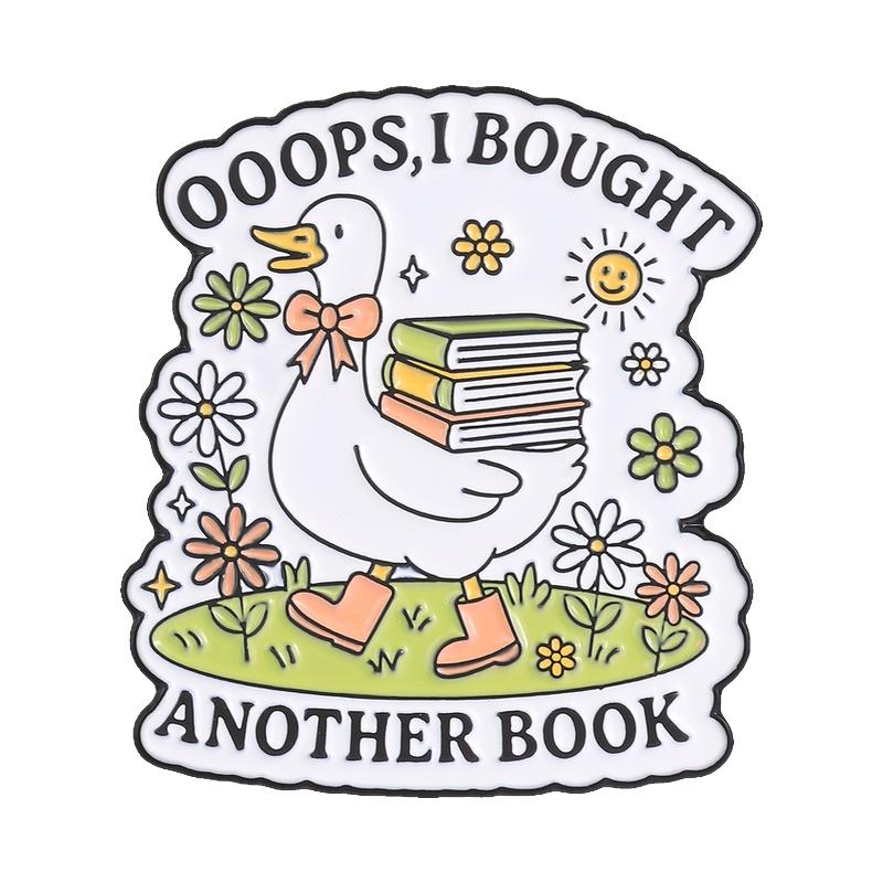 Funny Bookworm Enamel Pins Goose Book Stack Brooches Literary Quote Badges Floral Reading Bibliophile Jewelry Gift for Friends