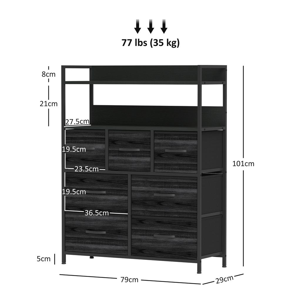 Rustic Chest of Seven Fabric Drawers - Black