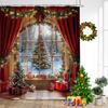 Красная Рождественская Занавеска для Душа Рождественские Елки Подарок Окно Зимний Лесной Пейзаж Новый Год Домашнее Настенное Украшение Декор для Ванной Комнаты С Крючками