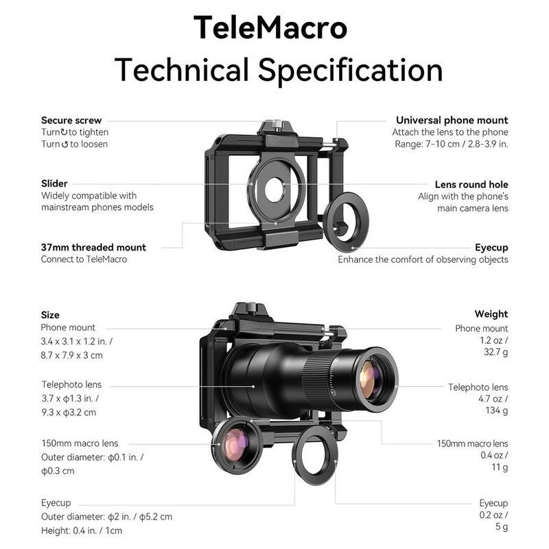 Набор линз для мобильного телефона 2-в-1 6X TM6, телеобъектив + макрообъектив 150 мм с держателем для карты телефона