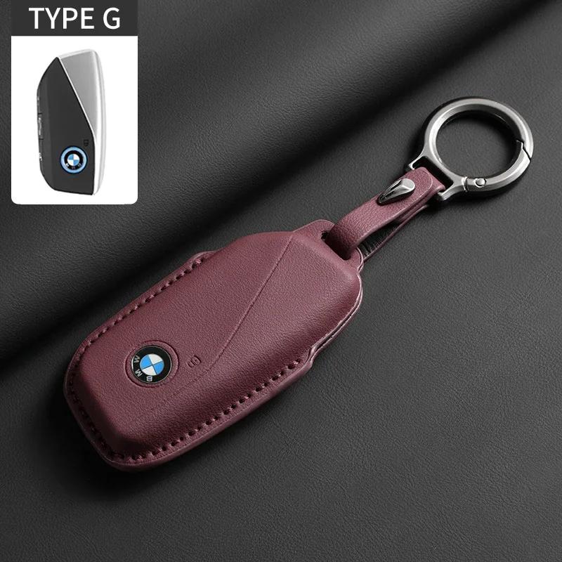 BAGG9 Car Sticker New Leather Car Key Case Cover For BMW Series 7 735 i 740 Li X7 X1 U11 2023 I7 G07 LCI XM Keychain Accessories Prote