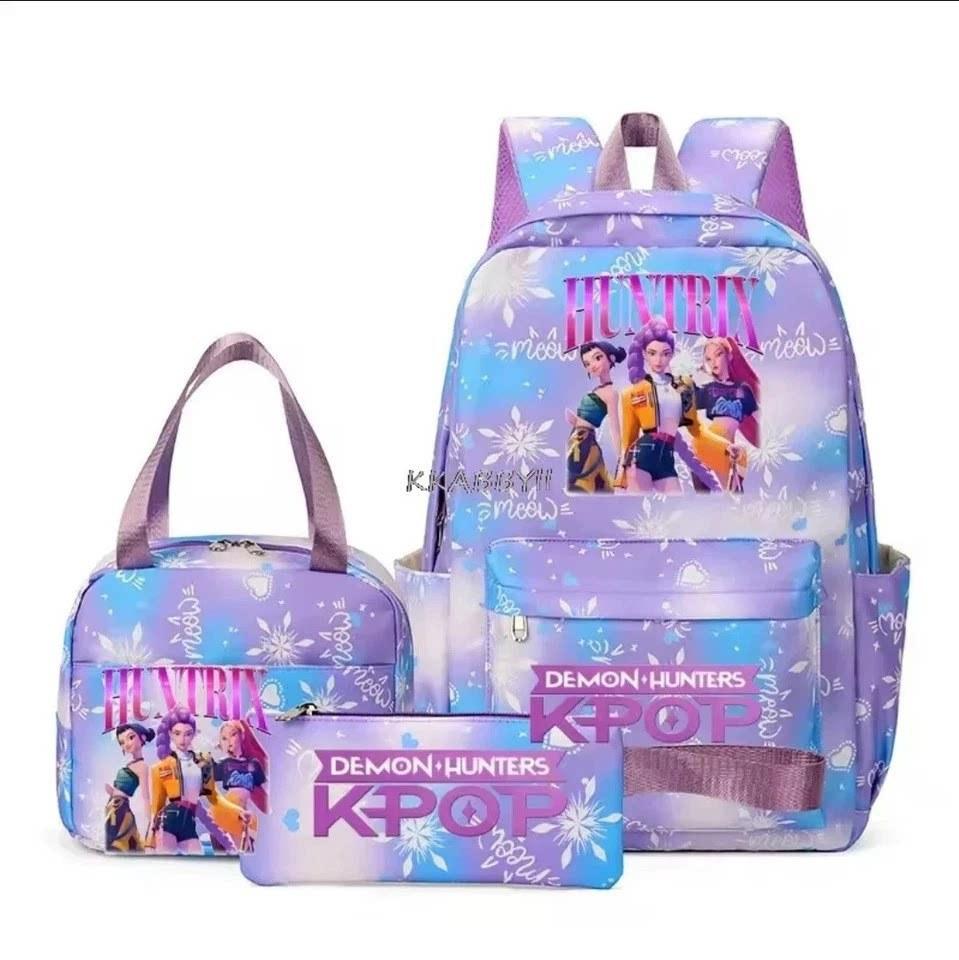 3 Piece School Backpack Set for Students Large Capacity Oxford Cloth Schoolbag with Shoulder Strap and Pencil Case