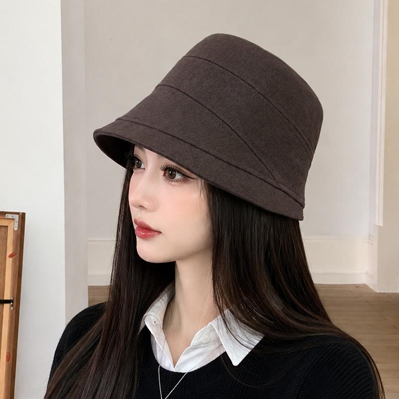 New retro simple bucket hat women's autumn and winter face small cotton and linen basin hat big head circumference versatile bucket hat