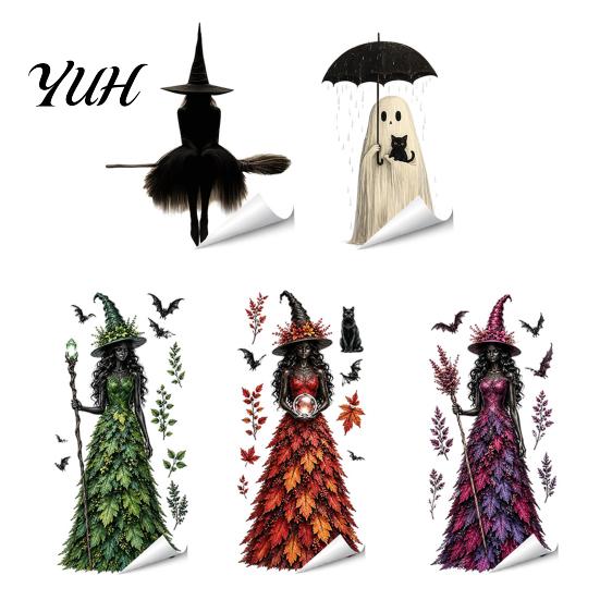 Party Atmosphere Supplies Halloween Witch/Ghost Window Clings, Removable Static Glass Stickers, Waterproof PVC Decals, Spooky Home Decor Decorative