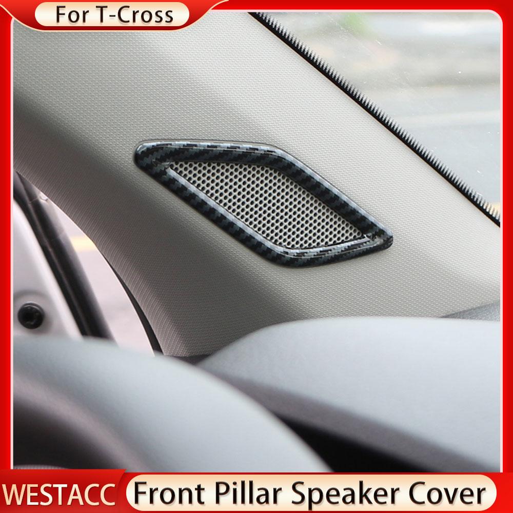 Углеродное волокно автомобиля, крышка динамика на передней стойке, наклейка, наклейка для Volkswagen T-Cross Tcross 2018 2022 2023