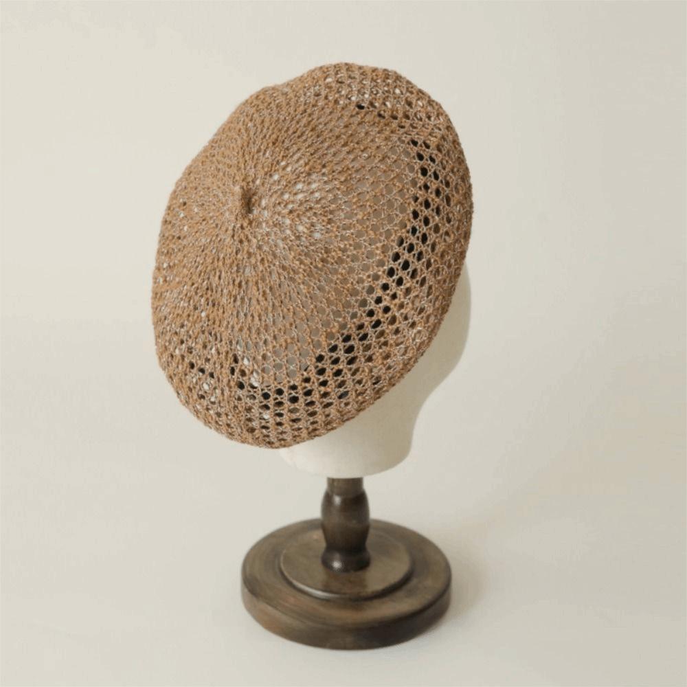 Hollow Knitted Hollow Beret Bright Thread Pumpkin Hat Elegant Painter Hat Spring Season