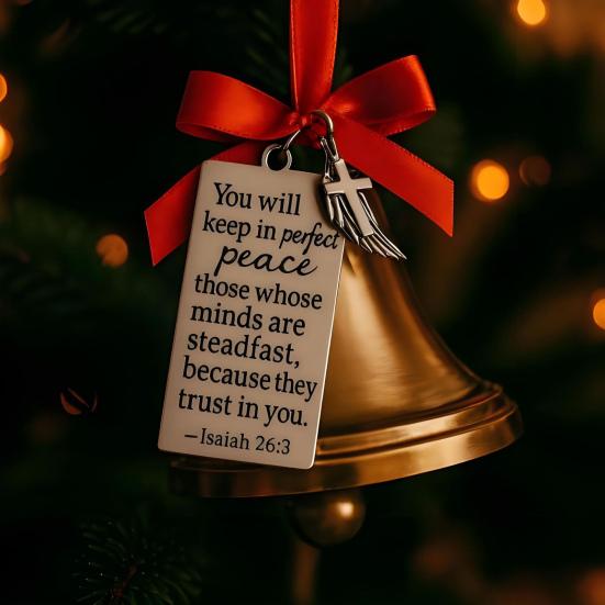 Bible Verses Christmas Bell Ornament Gold Metal Bell Christmas Tree Hanging Decoration for Christian Holiday Home Decor