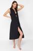 Women's Fashion New Dress Black Midi Woven Beach Dress