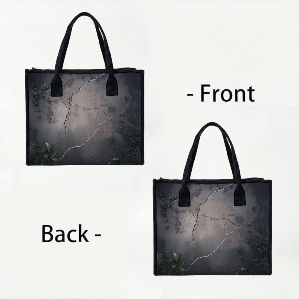 Vintage Cracked Wall Plant Tote Bag Stylish Casual Large Capacity Daily Commuter Shoulder Bag