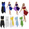 Girl Asymmetrical Praise Dance Tunic Dress Lyrical Dancewear Color Block Dress for Prom Party