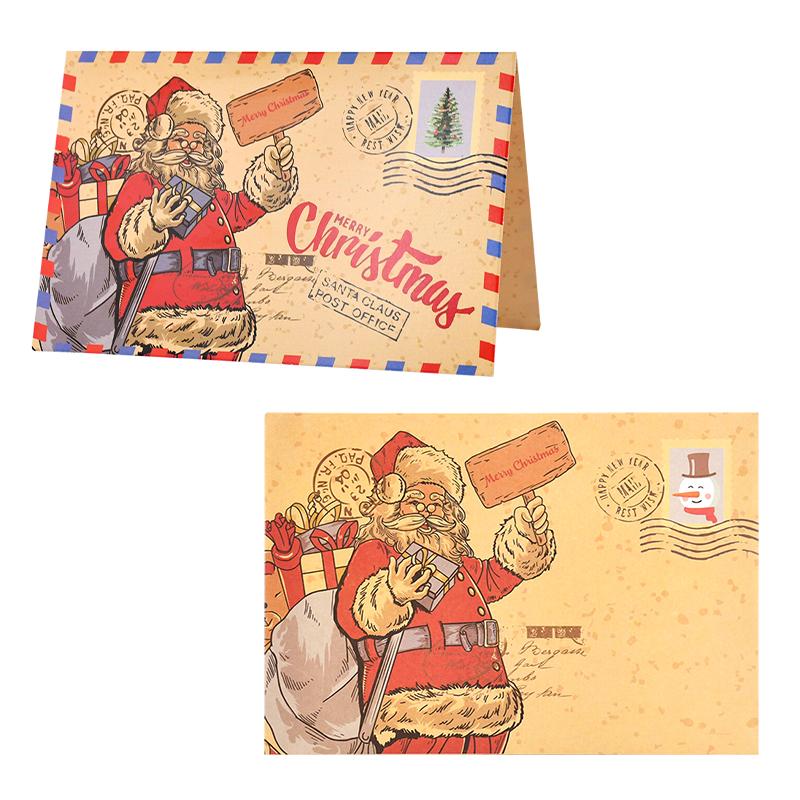 5Pcs Christmas Postcard Greeting Card Vintage Christmas Stamp Cards with Envelopes New Year Gift Card Xmas Party Decor Supplies