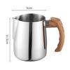 600/1000ML Milk Frothing Pitcher with Precise Scale Wooden Handle Dripless Spout Stainless Steel Latte Coffee Cup Milk
