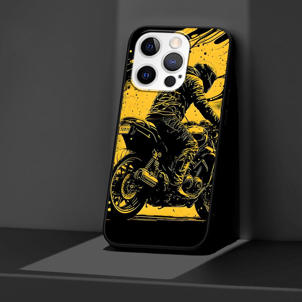 Мотоциклетный чехол для Apple iPhone 14 11 7 SE 2020 8 X XS 13 12 Mini XR 15 Pro Max Силиконовый Черный Мягкая Накладка на Телефон