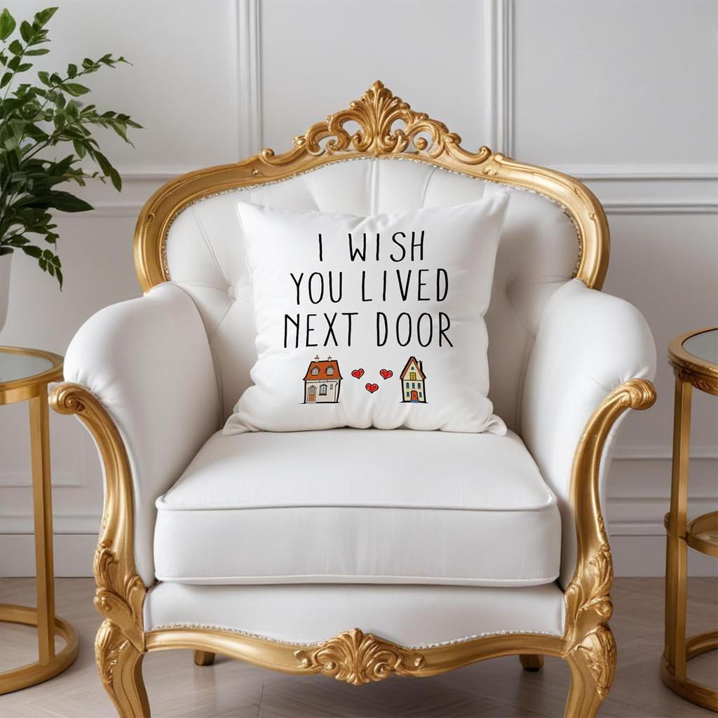 Gifts for Best Friend Pillow Covers 18x18, Long Distance Friendship Gifts, I You Lived Next Door Decorative Throw Pillow Covers for Couch Sofa Home