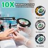 Three stage folding Magnifying Glass with Light and Clamp 3 Color Modes Stepless Dimmable Flexible Swing Arm 72 LED Desk Lamp