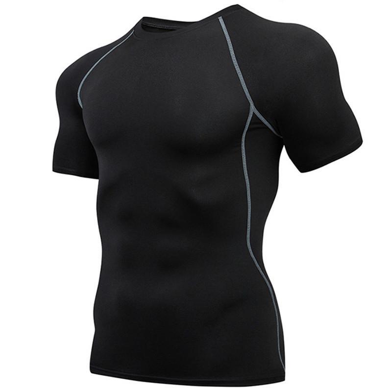 Мужские черные футболки с короткими рукавами, базовый слой, спортивные обтягивающие футболки для бега, езды на велосипеде, облегающие шорты для фитнеса, тренировок на открытом воздухе, верхняя спортивная одежда