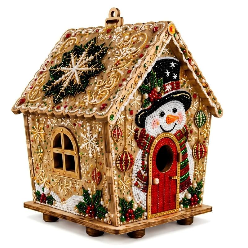 Plymagic DIY Жемчужное искусство - Рождественская коллекция, 3D деревянный домик, набор со стразами и жемчужными бусинами