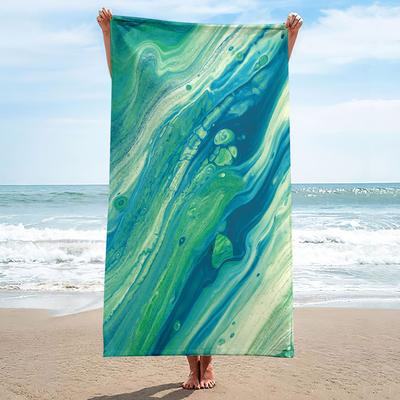 Blue Green Marble Swirl Print Beach Towel Soft Microfiber Quick Dry Absorbent Towel For Summer Beach Swimming Pool