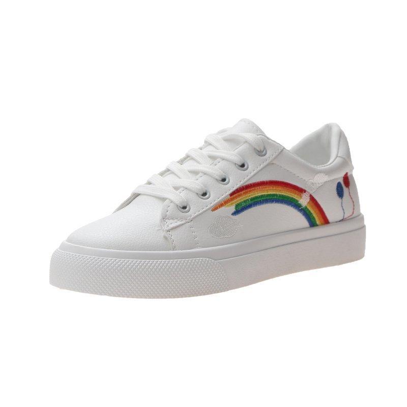 Радужные белые туфли женские новые повседневные туфли с круглыми завязками студенческие туфли для отдыха с низким верхом для скейтборда летние женские вулканизированные туфли