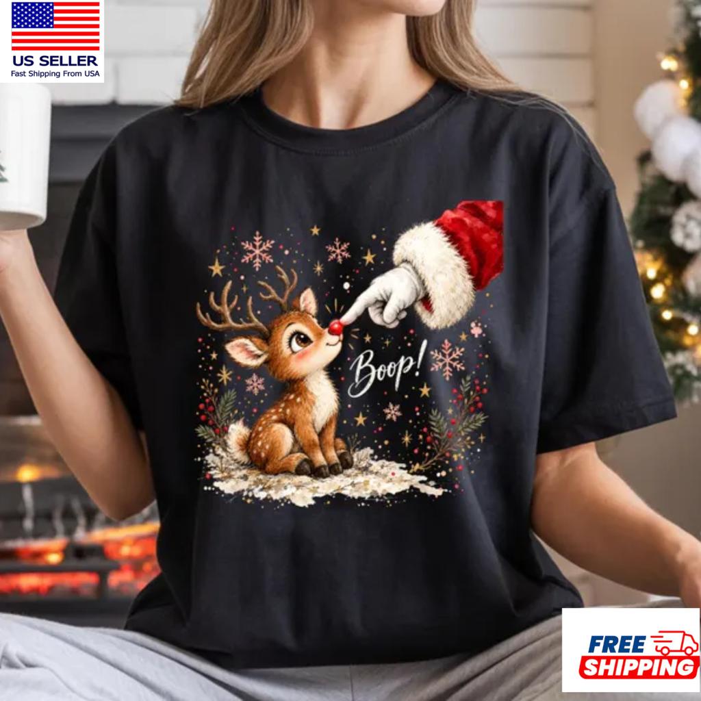 Cute Reindeer Boop Funny Santa Christmas Holiday T-Shirt S-5XL