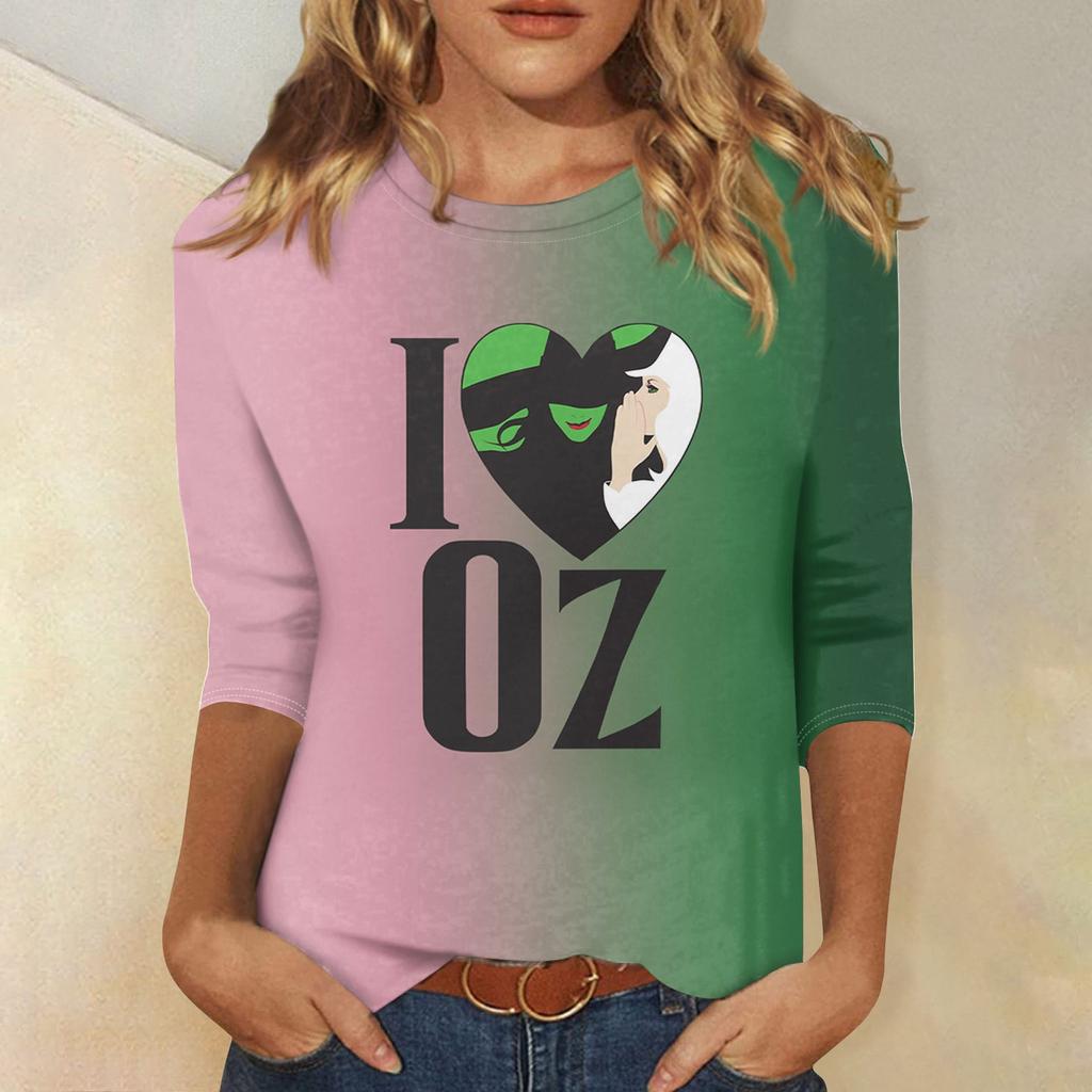 Женская модная повседневная футболка с круглым вырезом и принтом «Bad Witch» с семью рукавами