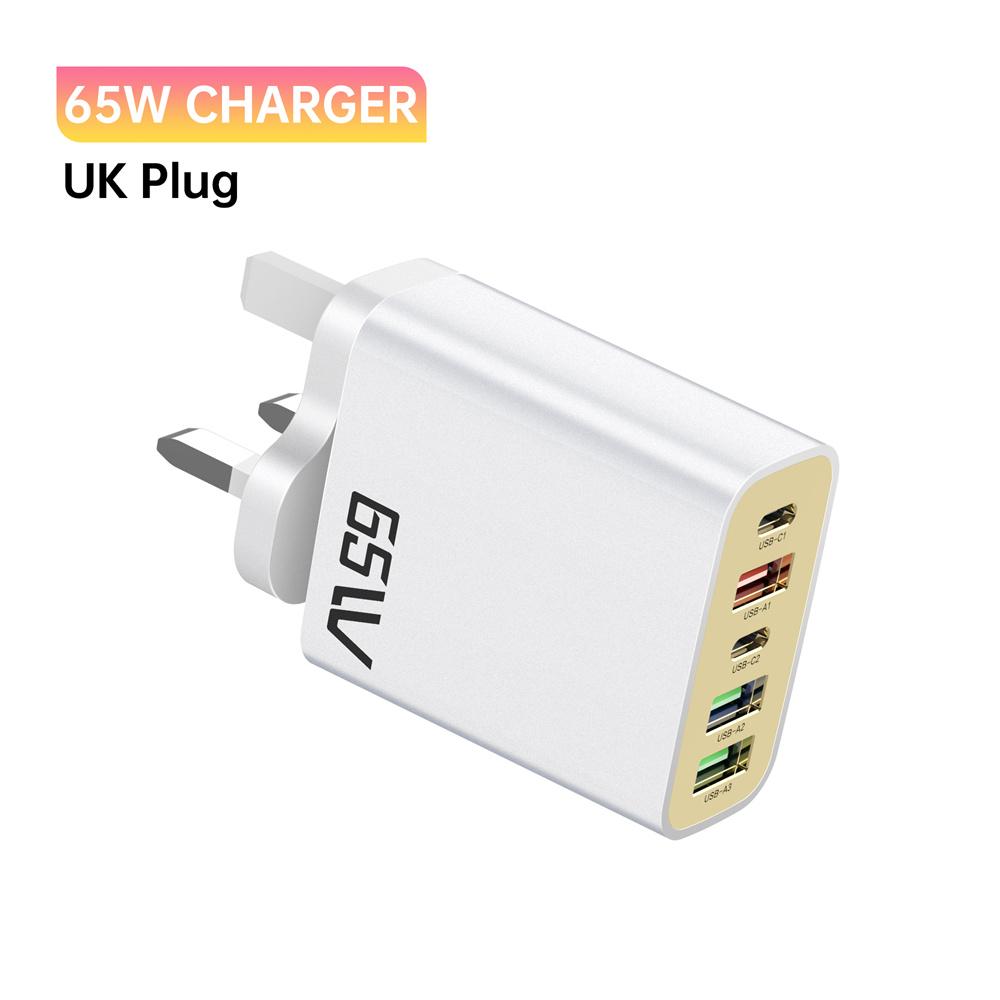 65W 5 in 1 USB PD Charger Type C Fast Charging Phone Charger Adapter for IPhone Samsung Xiaomi Huawei EU/US/UK Plug Wall Charger