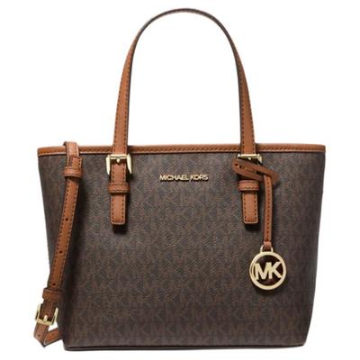 MK Jet Set Монограмма Color Block Логотип Кожаная Сумка-тоут Женские Сумки-тоут Acorn-Brown 35T9GTVT0B-200