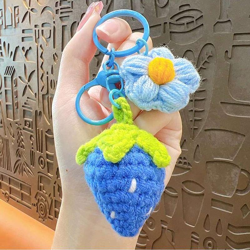 Cute Hand Woven Woolen Strawberry Flower Car Key Jewelry Pendant Women's Bag Decoration for Girls Gift Bag Charm