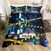 Kids Boys Cartoon Police Car King Queen Duvet Cover Set White Grey Black 2/3pcs Polyester Quilt Cover with Vehicle Bedding