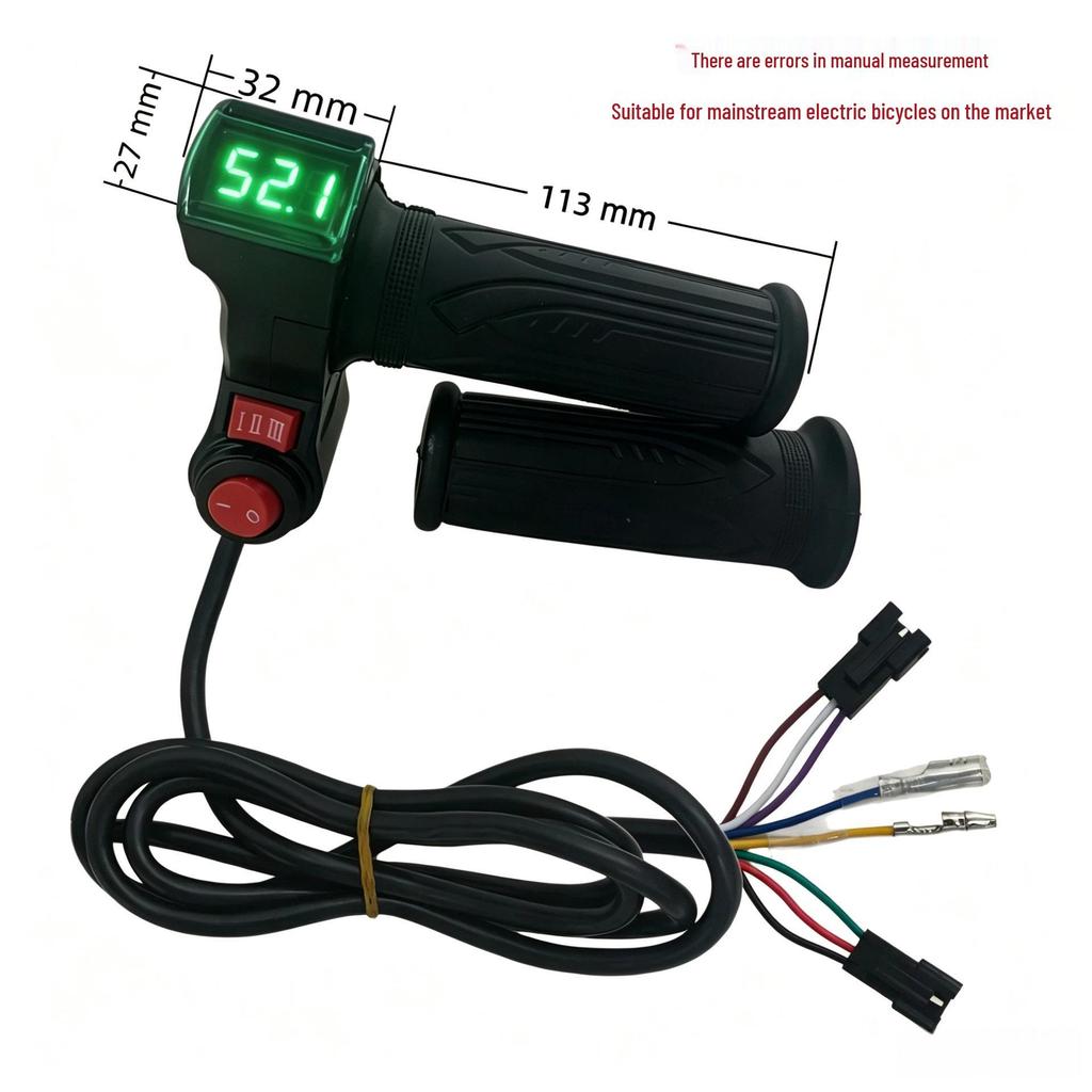 Green Screen Throttle Grip with Handle for Electric Scooter - Three-Speed Voltage Display