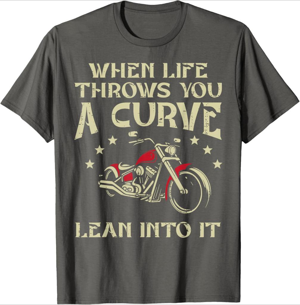 Biker When Life Throws You A Curve Motorcycle pattern design100 cotton Oneck short sleeve casual printed Unisexs Tshirt