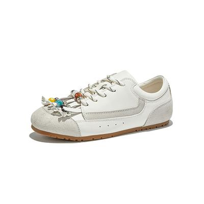 Кожаные расшитые бисером немецкие тренировочные туфли женские 2025 осень новые на плоской подошве женские туфли спортивные с бахромой туфли Форреста Гампа повседневные маленькие белые туфли