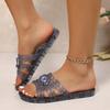 Мода 2025 Лето Новые Женские Оригинальные Сандалии Уличные С Круглым Носком На Плоской Подошве С Кристальным Металлическим Декором Шлепанцы для Пляжа Повседневные Шлепанцы