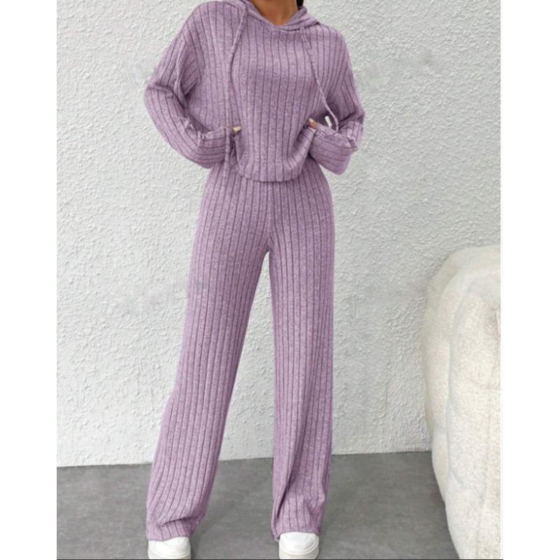 JKASHDK Женская мода повседневная весна осень однотонный принт длинный рукав с капюшоном брюки брюки костюмы