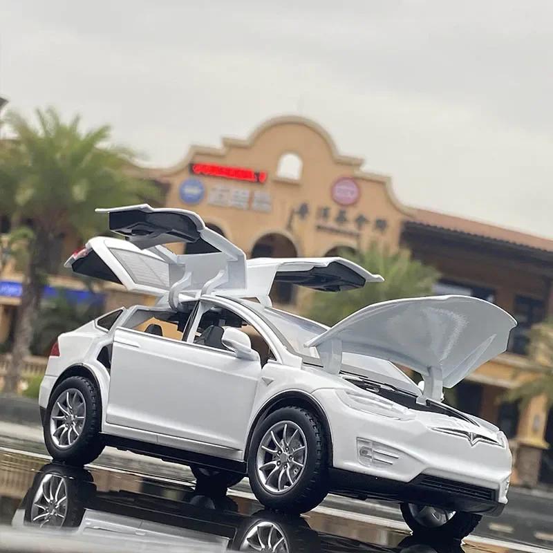 1:24 Tesla Model X Внедорожник Сплав Модель Автомобиля Литье под Давлением Металлические Транспортные Средства Модель Автомобиля Симуляция Коллекция Звук и Свет Детская Игрушка Подарок