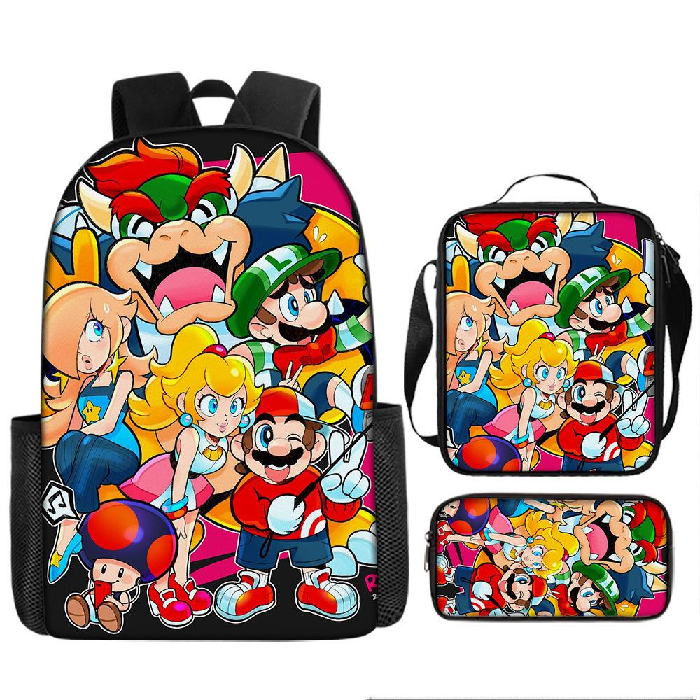 Large Capacity Backpack Set Super Mario Graphic Kids Backpack School Bag 3-Piece Set for Children