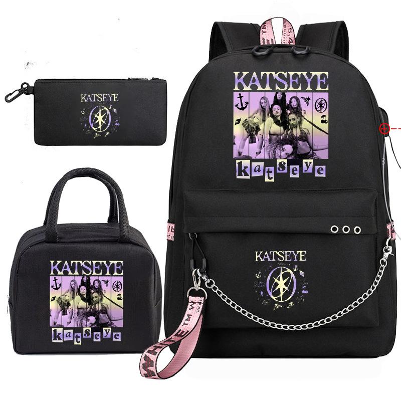 Katseye Music Pencil Case Lunch Bag Backpack 3-Piece Set for Middle School Students, Lightweight Water-Resistant Large Capacity