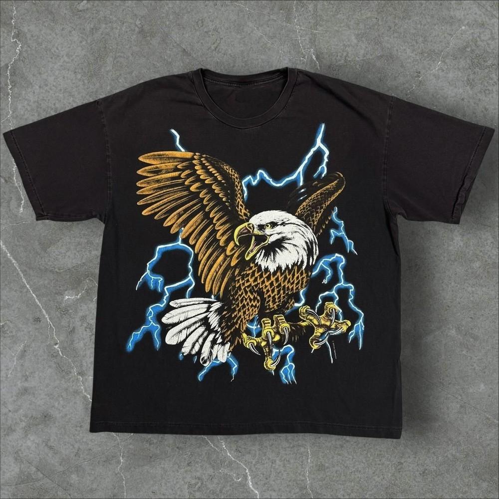 Retro USA Thunder Lightning Bald Eagle Graphic Unisex Short Sleeve TShirt S5XL Unisex T-Shirt