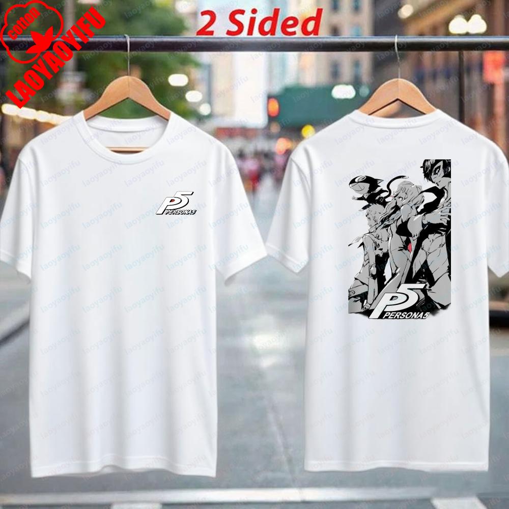 Joker Print Shirt Persona 5 Cute Character Design Soft Short Sleeve Tops Casual Cotton Tee Fashion Streetwear for Teen Fans Gift