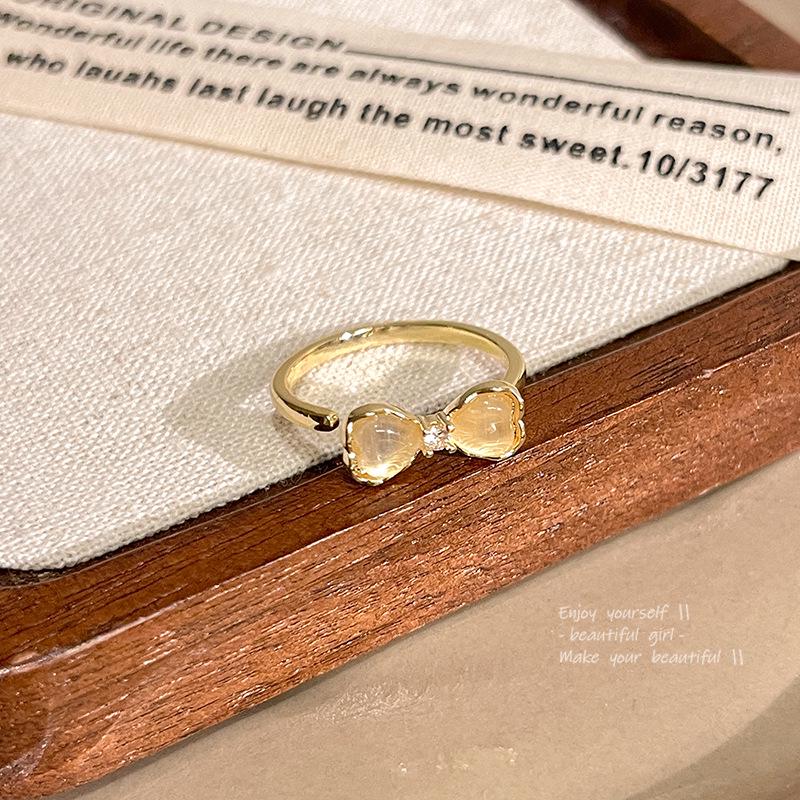 Кольцо-бантик из корейского кошачьего глаза: Высококачественное, универсальное, шикарное ювелирное украшение