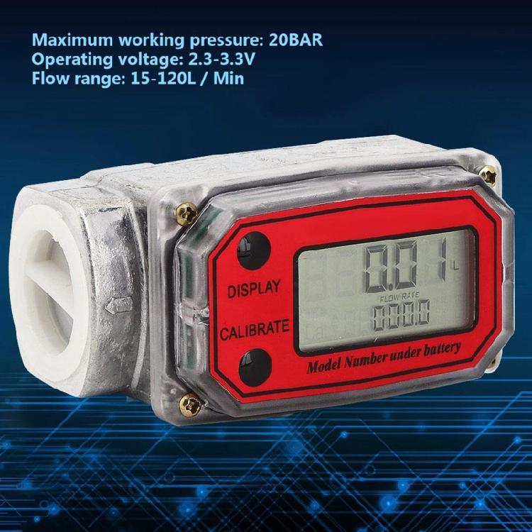 DigitalTurbine Flow Meter LCD Display for Diesel Kerosene Gasoline 1-inch Metal