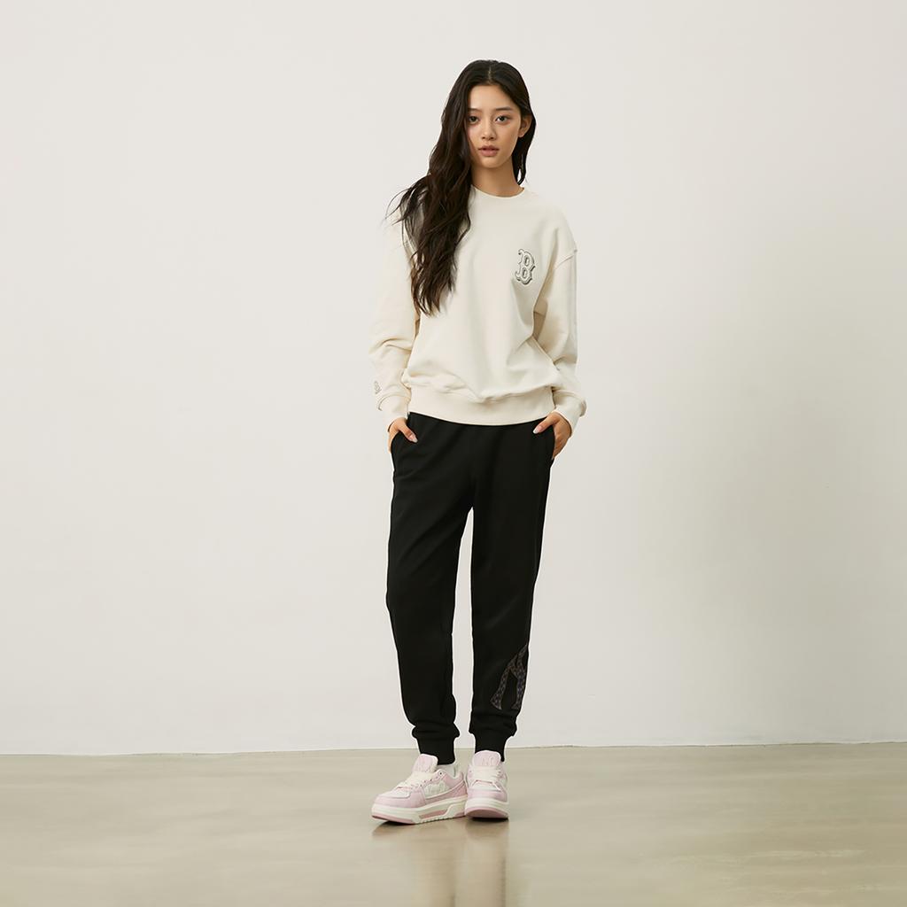 Новая коллекция MLB MONOGRAM Бостон Ред Сокс 24FW Лонгслив с круглым вырезом Свитшот Унисекс Конопляный Кремовый 3AMTM1544-43CRM