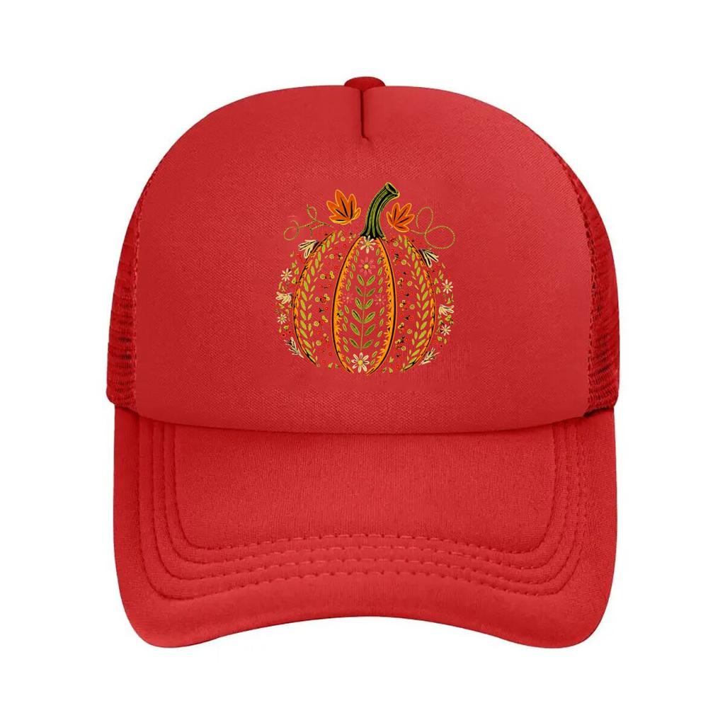 Floral Pumpkin Fall Decor Mesh Baseball Cap Hip Hop