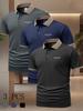 3pcs Men's Work T Shirts Casual Short Sleeve POLO Shirts with Lapel Collar | Geometric-Pattern, Button Details, Slight Stretch Fabric