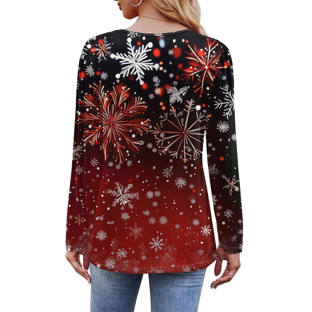 Женская модная повседневная рождественская футболка с круглым вырезом и длинными рукавами
