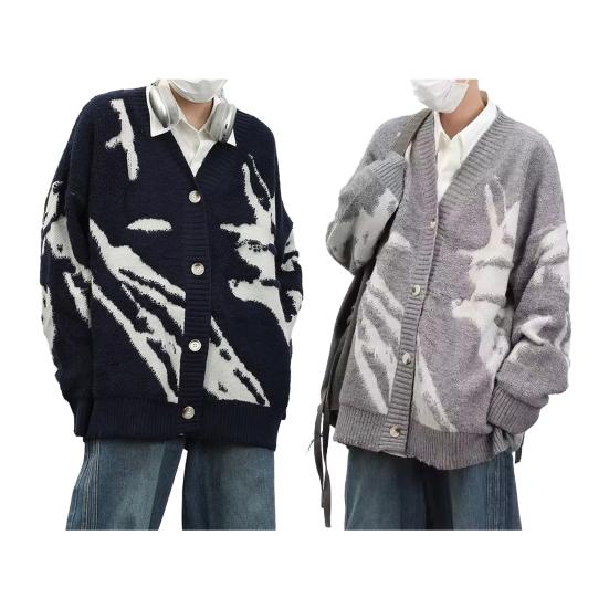 Мужской кардиган, свитер в стиле ретро, американский стиль, V-образный вырез, свободный однобортный, контрастного цвета, вязаный свитер, пальто, уличная куртка в стиле хип-хоп